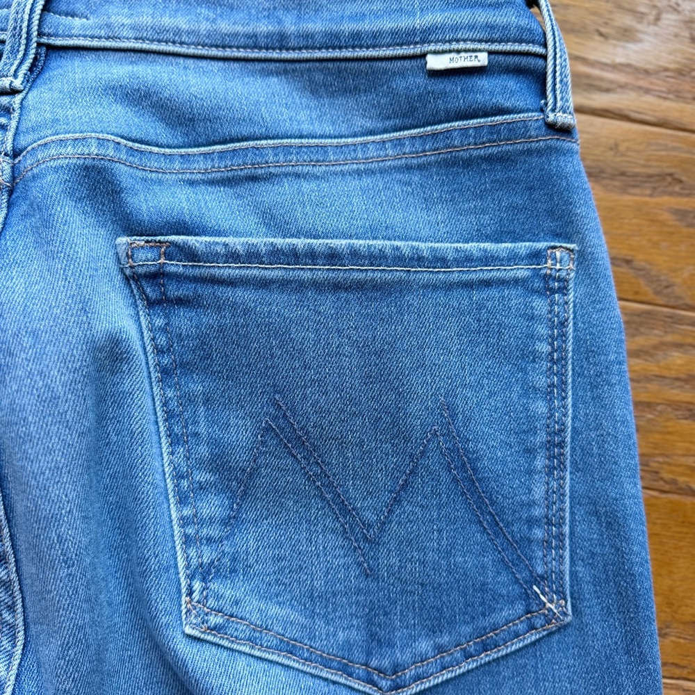 MOTHER Straight Leg Jeans in Medium Blue Denim